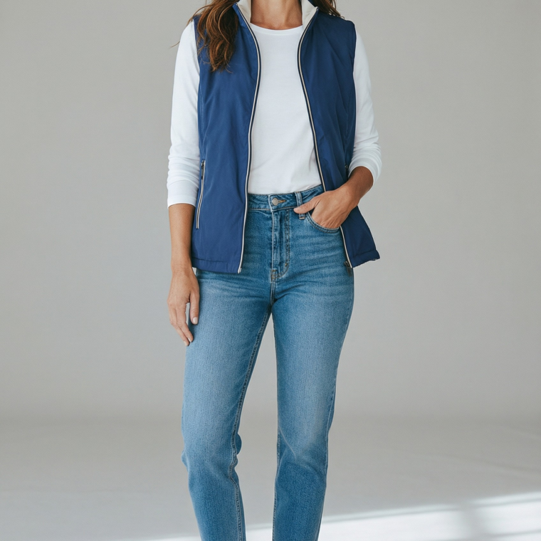 Αμάνικο διπλής όψης μπλε-σιελ