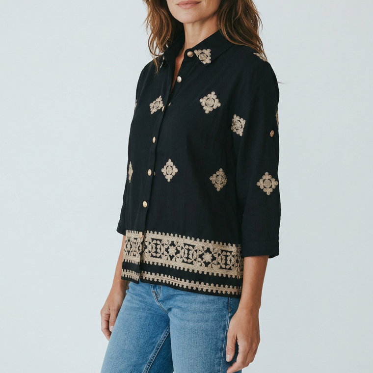 Πουκάμισο με σχέδιο κ κουμπιά μαύρο