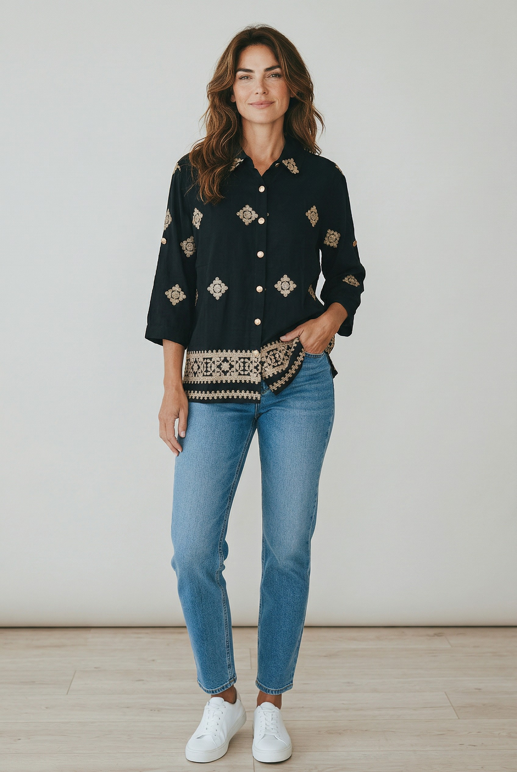 Πουκάμισο με σχέδιο κ κουμπιά μαύρο