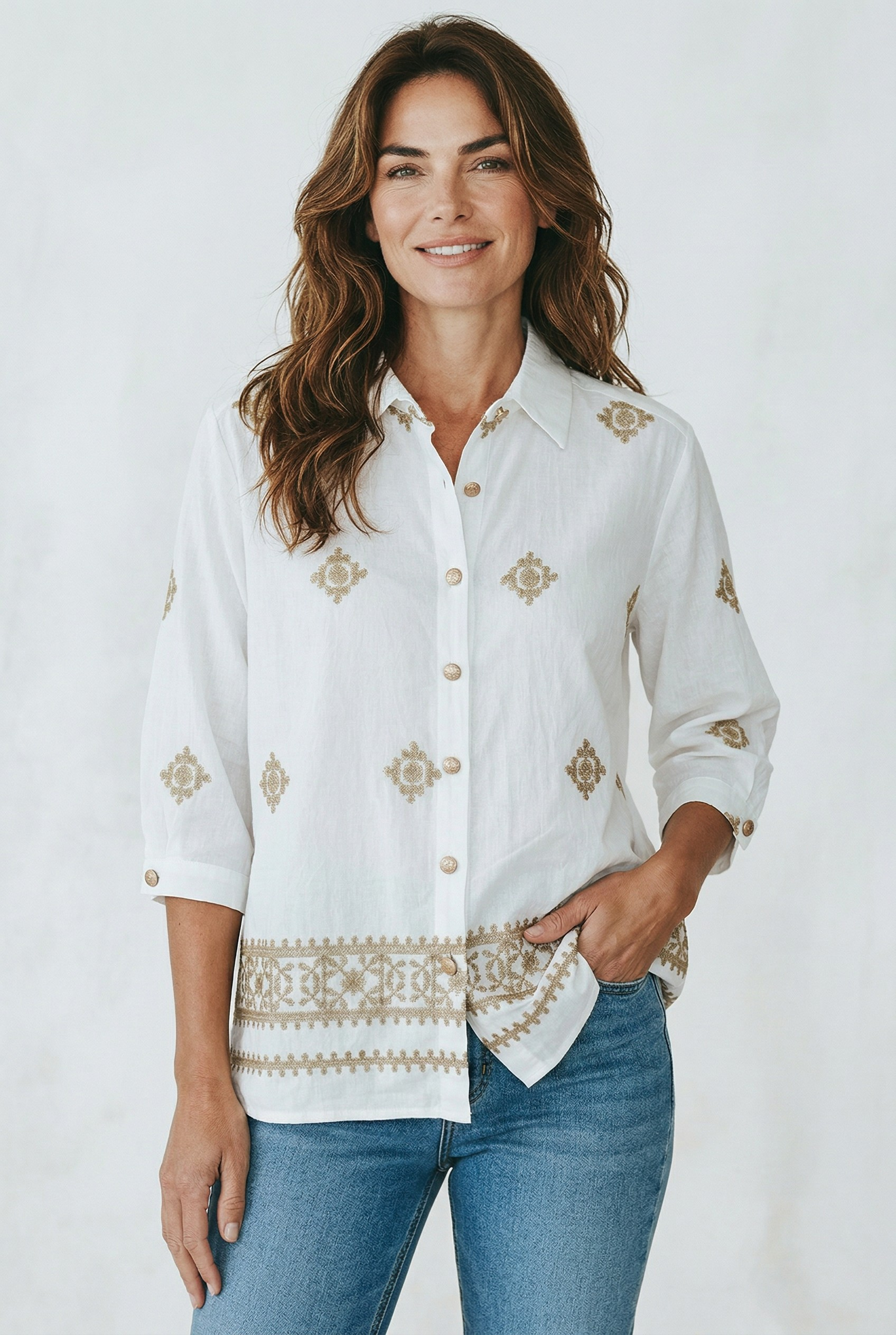 Πουκάμισο με σχέδιο κ κουμπιά άσπρο