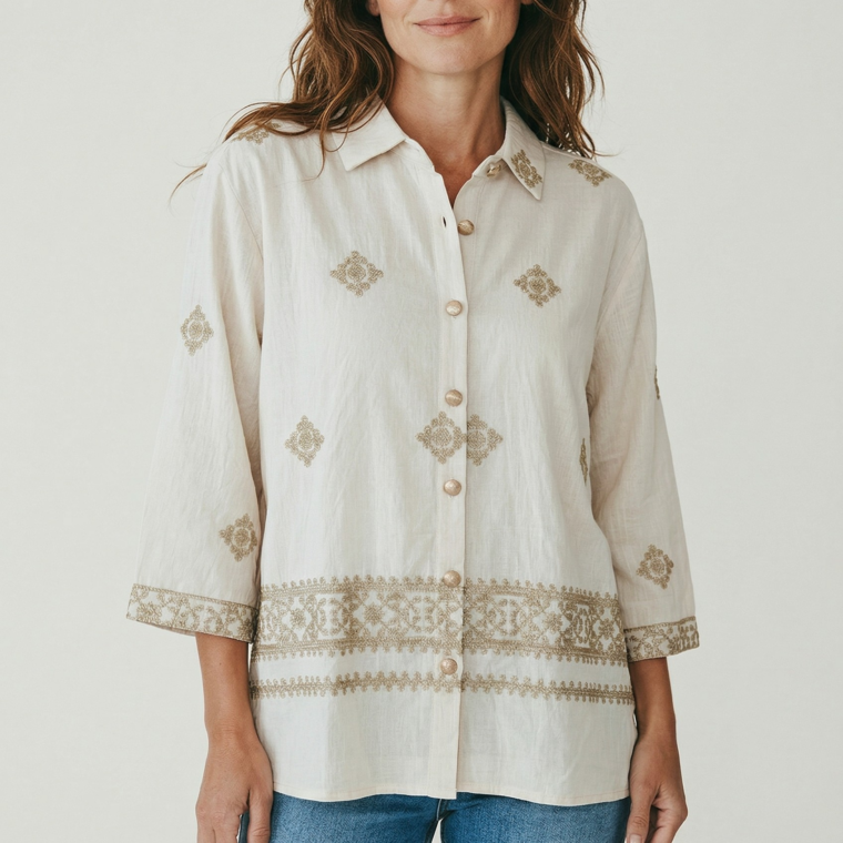 Πουκάμισο με σχέδια κ κουμπιά μπεζ