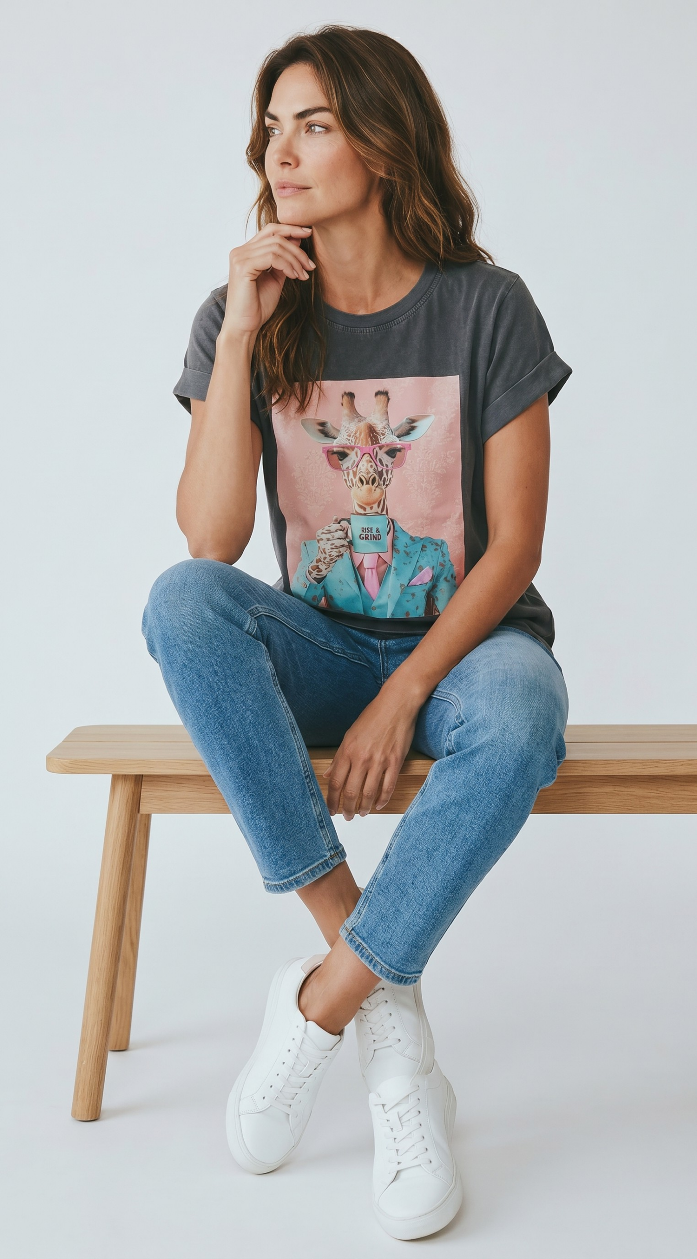 Βαμβακερό T shirt  με στάμπα καμηλοπάρδαλη black