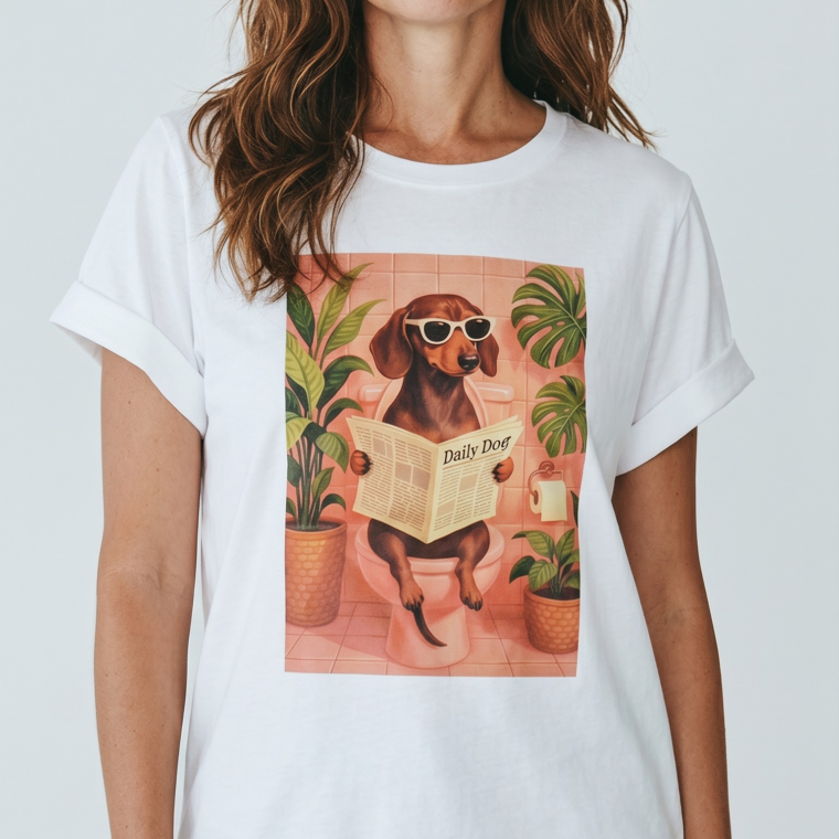 Βαμβακερό Τshirt με στάμπα σκυλάκι  bathroom white