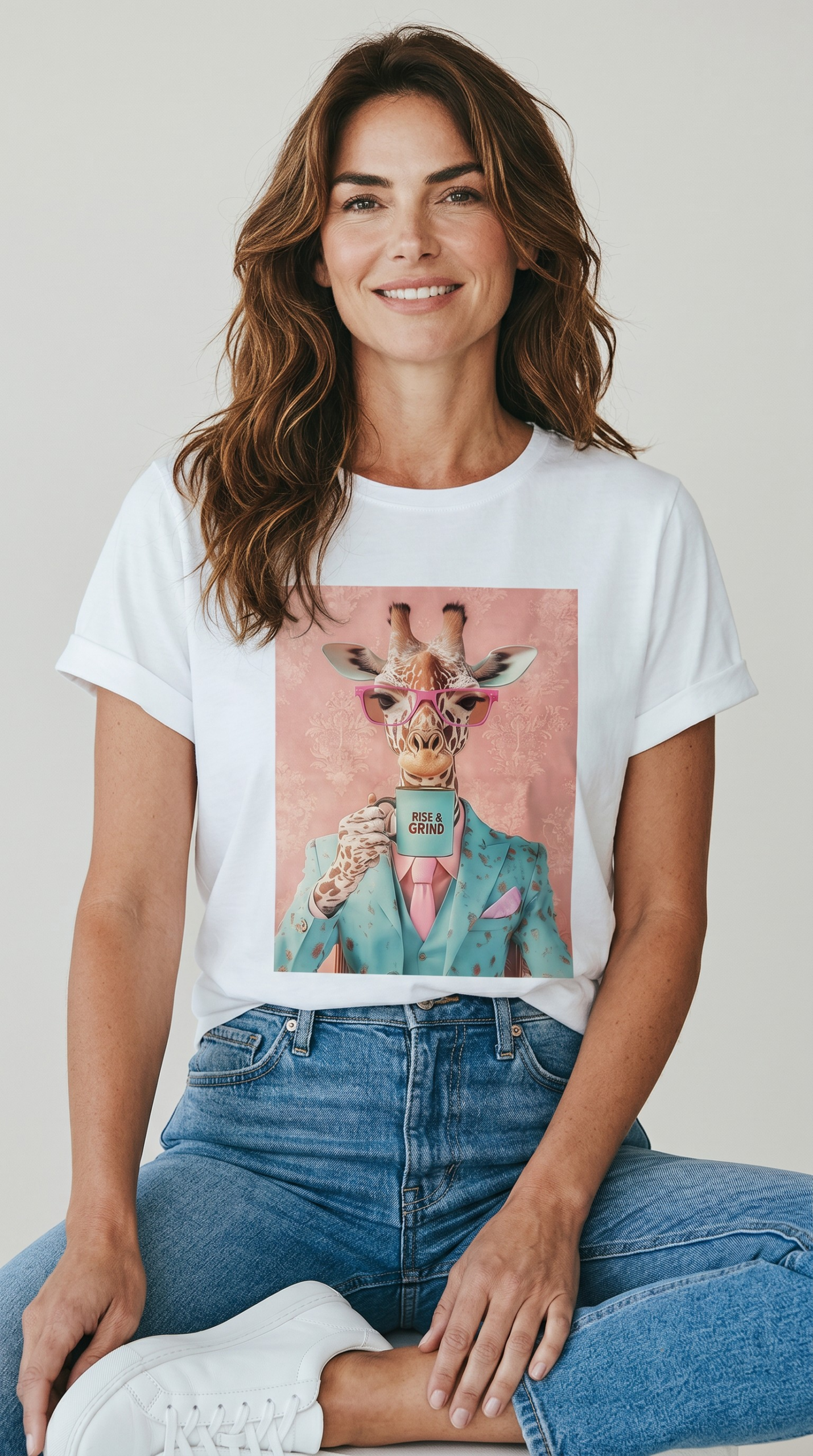 Βαμβακερό Τ shirt με στάμπα καμηλοπάρδαλη