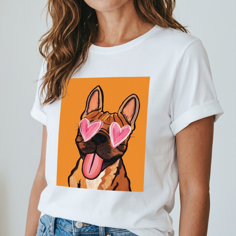 Bαμβακερό Τ shirt με στάμπα σκυλάκι πορτοκαλί